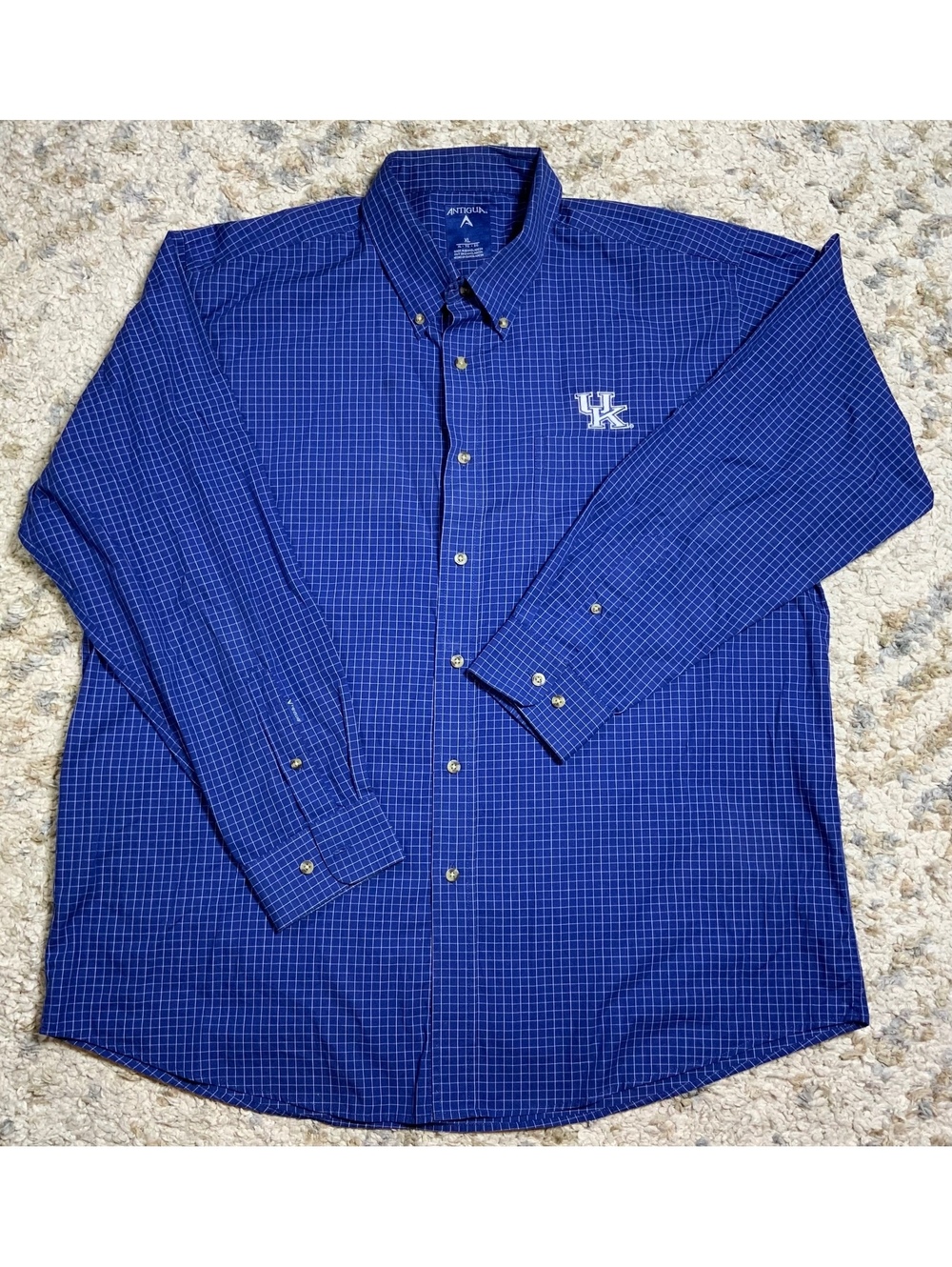 Antigua UK Men's Blue Checkered Button-Down Dress Shirt XL